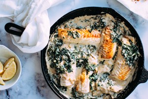 Spiced salmon and kale